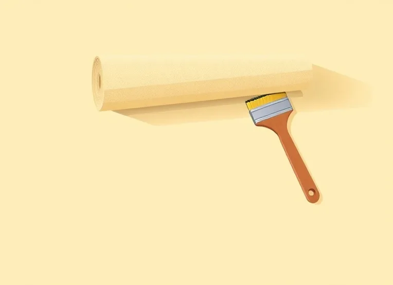 Pose de papier peint, rouleau et brosse à maroufler